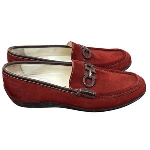 Salvatore Ferragamo Red Suede Loafers with Horsebit Size 6.5B